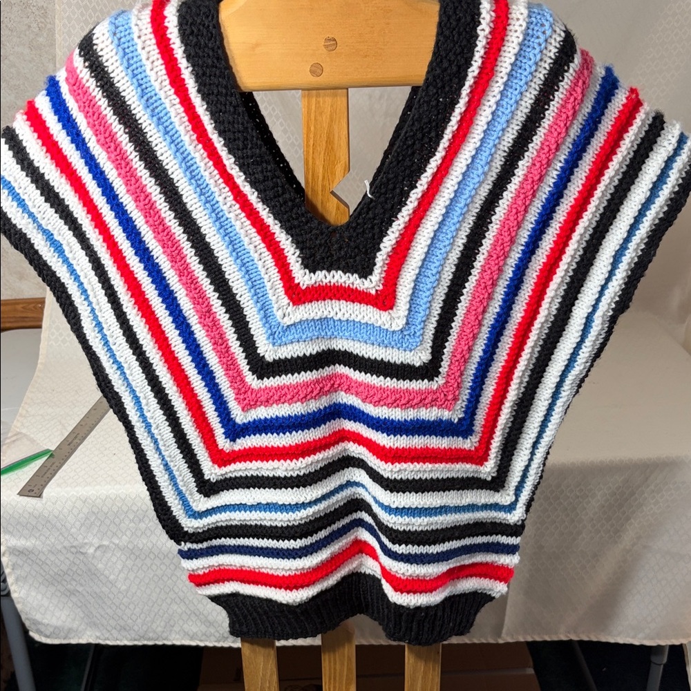 Striped V-Neck Women's Home Crocheted Sweater Beautiful